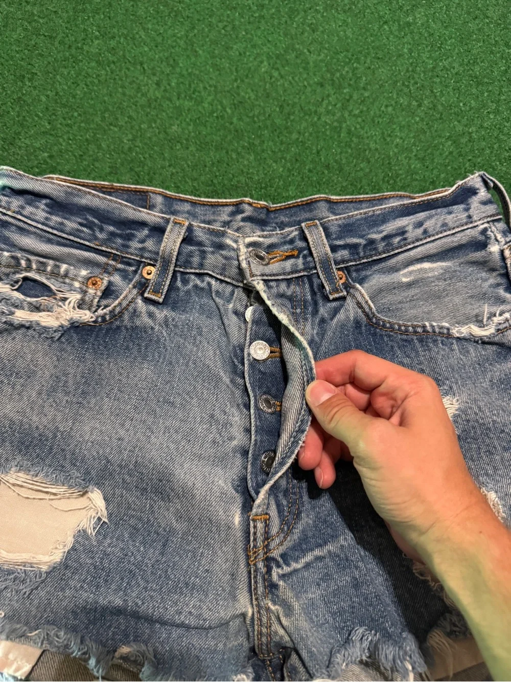 Levis 501 Cutoff Denim Shorts Womens 30 Waist 3” Distressed Button Fly 90s